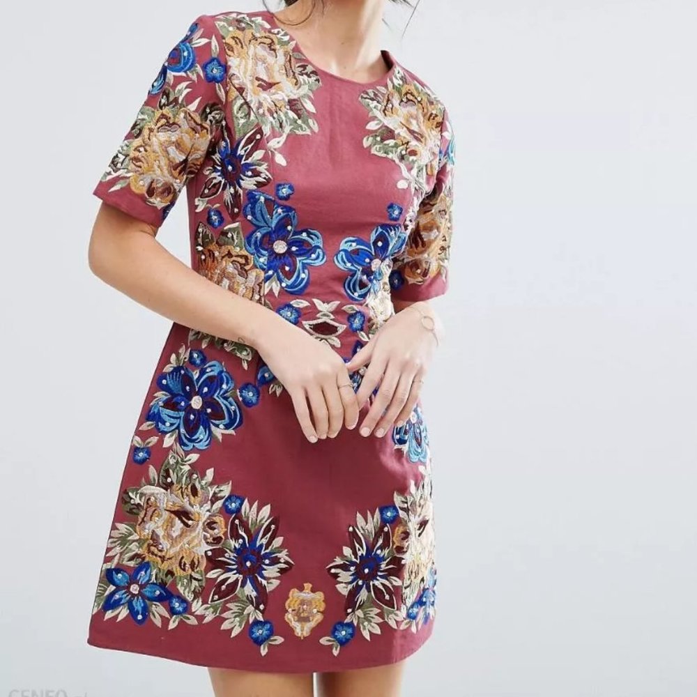 ASOS Premium Embroidered Shift Mini Dress